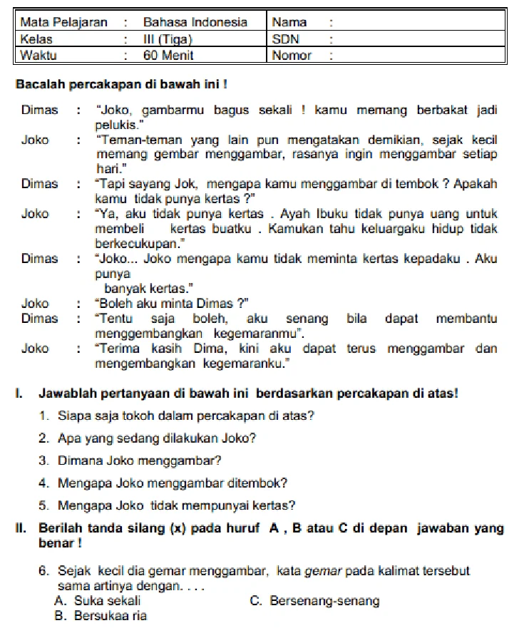 Menguasai Materi Bahasa Indonesia Kelas 3 SD Semester 1 Kumpulan Soal Menguasai Materi Bahasa Indonesia Kelas 3 SD Semester 1 Kumpulan Soal