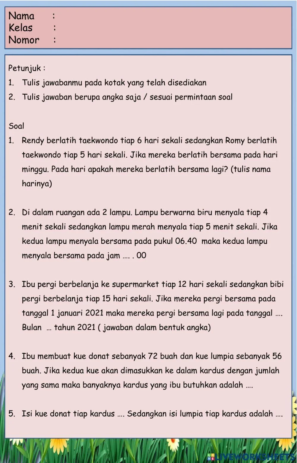 Soal cerita kpk dan fpb interactive worksheet Artofit