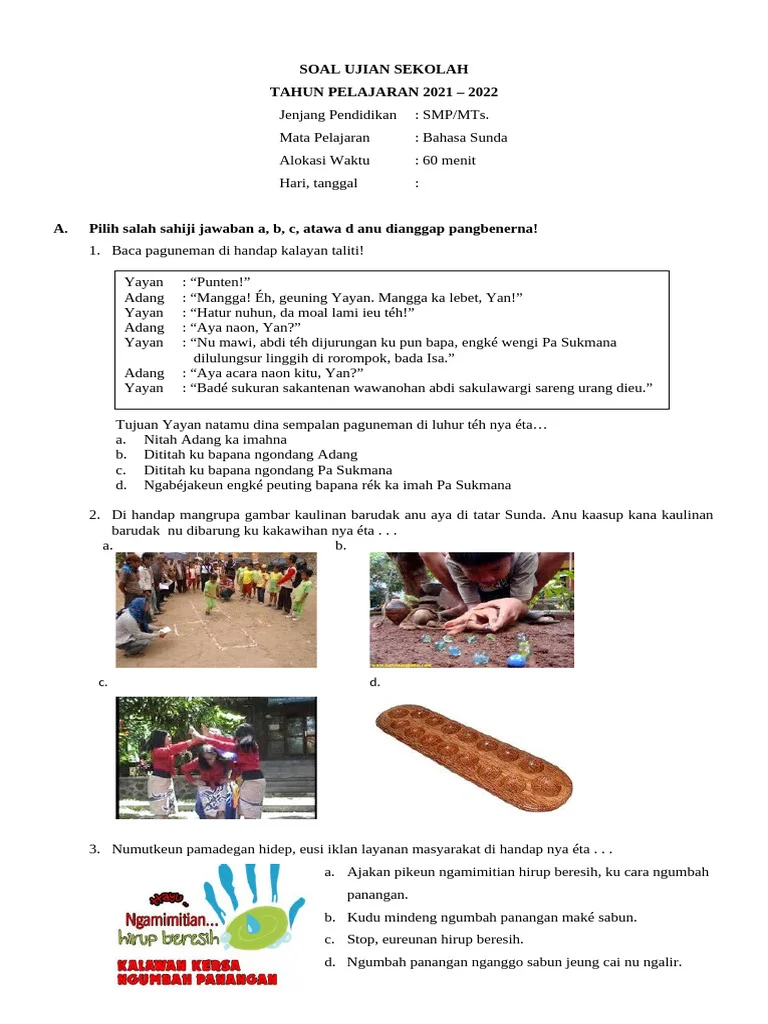 Soal Ujian Sekolah Us Bahasa Sunda 2021-2022 PDF