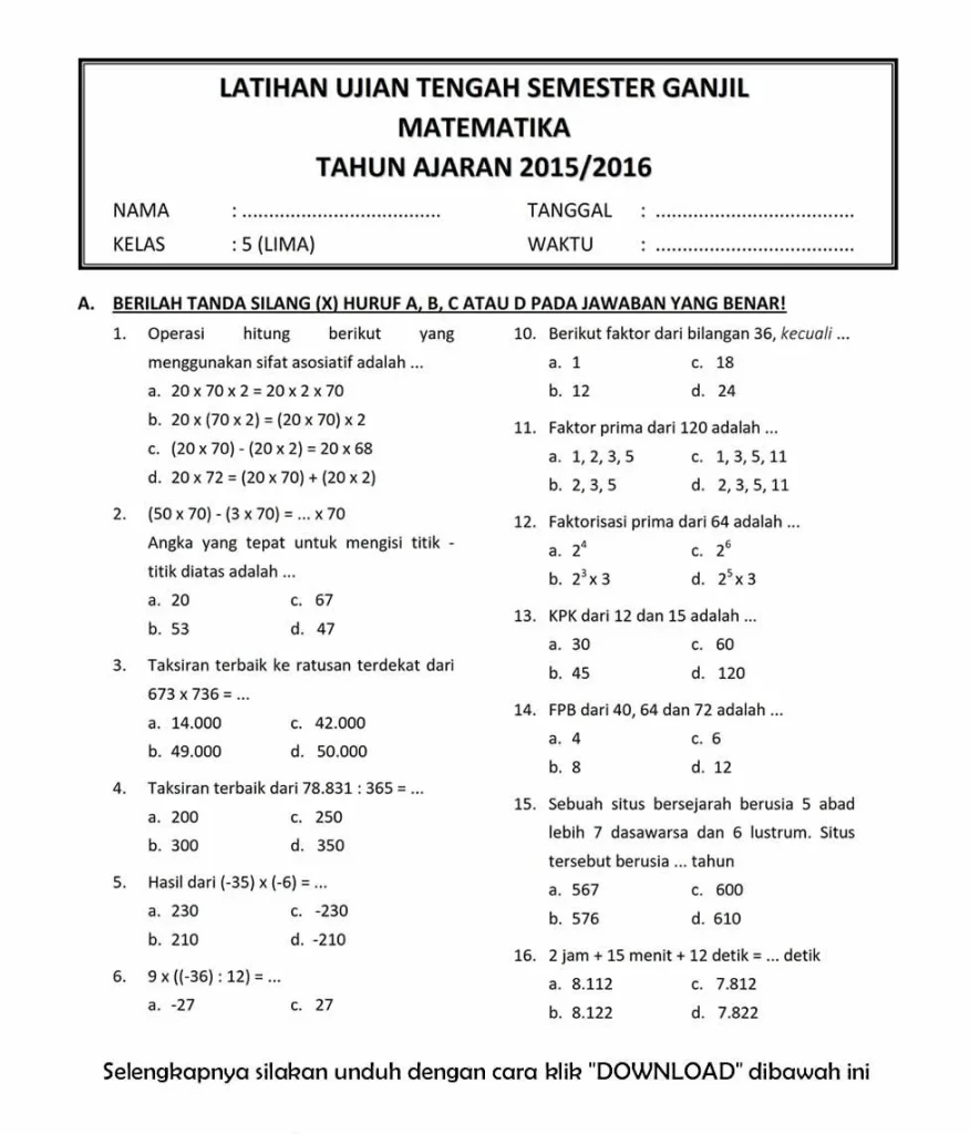 5 Modul Soal Kelas 3 MTK Semester 2 dari Bimbel Brilian, Wajib Dicoba!