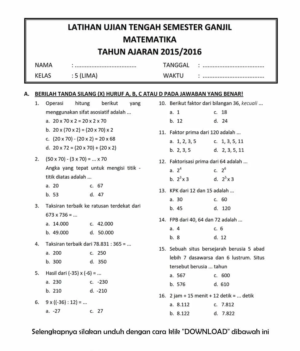 5 Modul Soal Kelas 3 MTK Semester 2 dari Bimbel Brilian, Wajib Dicoba!