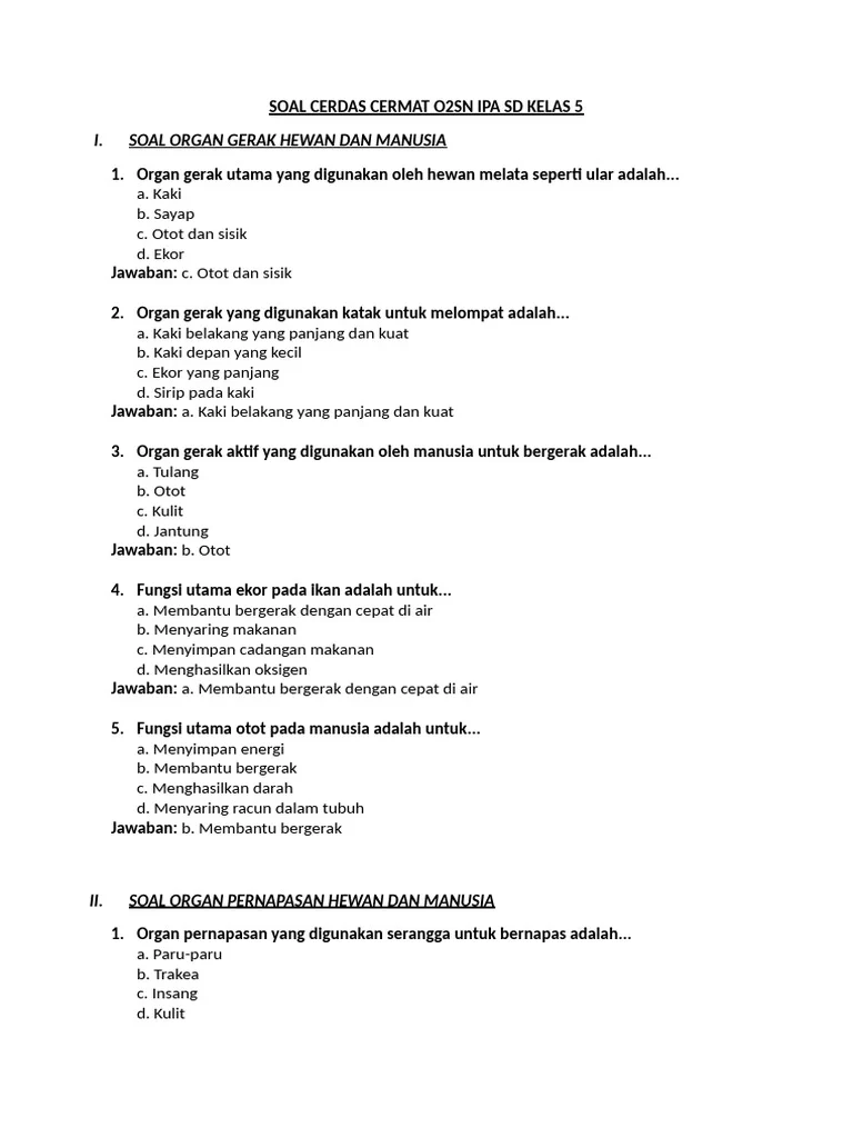 Soal Cerdas Cermat O2sn Ipa SD Kelas 5 PDF