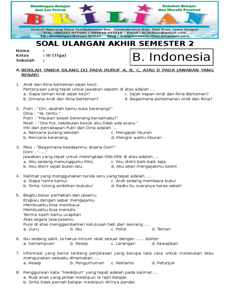 Soal Bahasa Indonesia Tema 8 Kelas 5 - Piffle me
