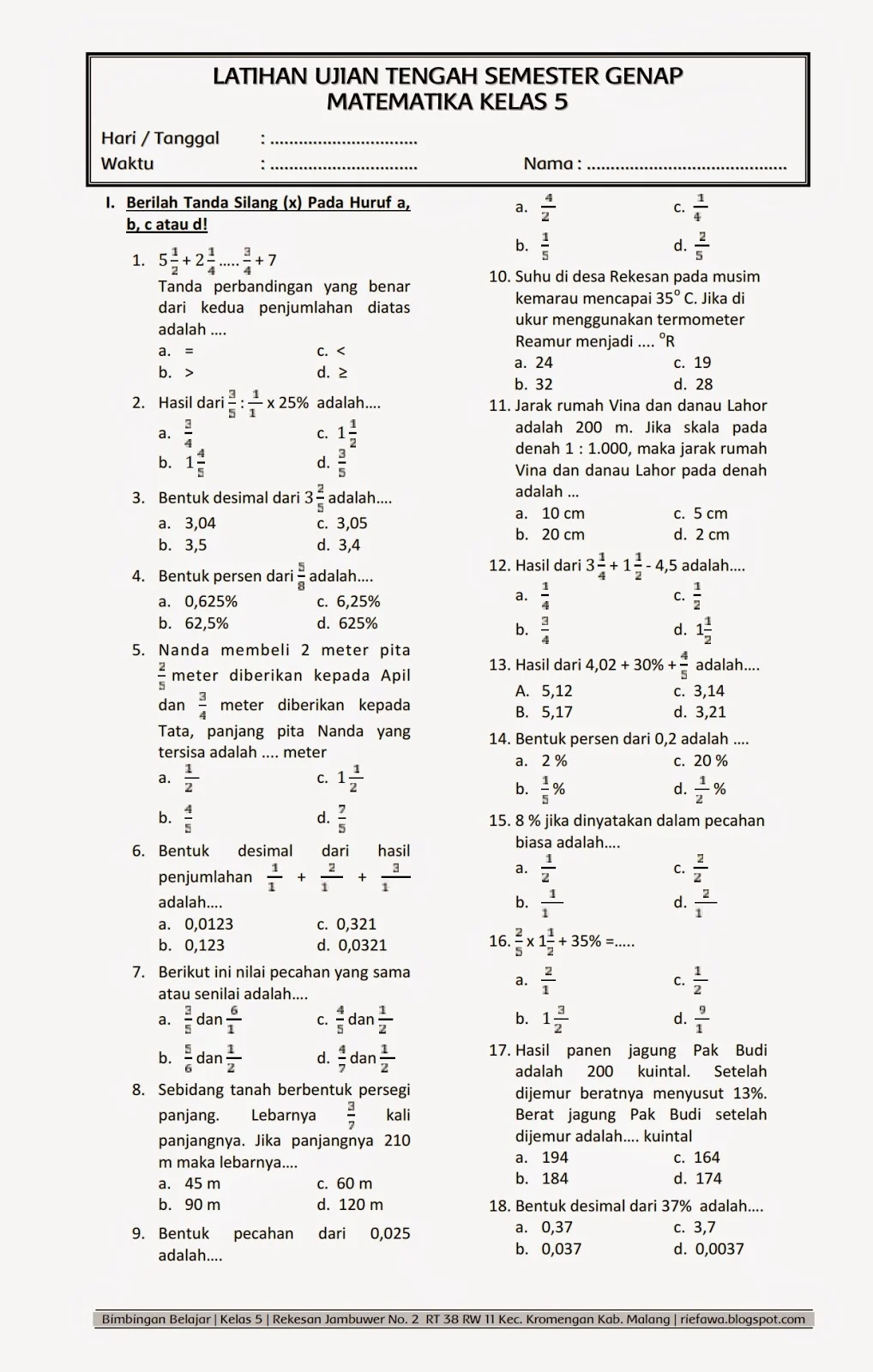 contoh soal kbd kelas v semester 2 contoh soal kbd kelas v semester 2
