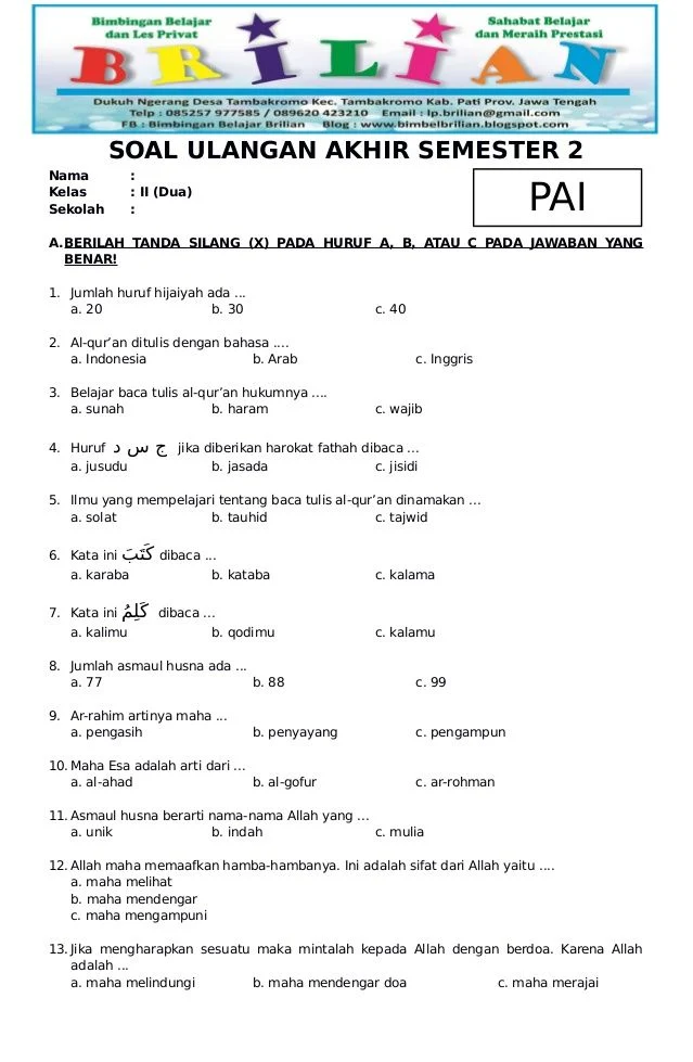 5 Contoh Soal PAI Kelas 3 Semester 2 yang Wajib Dikuasai Sebelum Ulangan