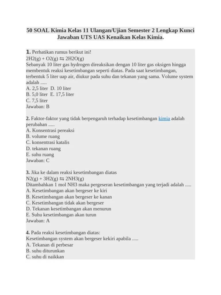 50 Soal Kimia Kelas 11 UAS dan Kunci Jawaban PDF 50 Soal Kimia Kelas 11 UAS dan Kunci Jawaban PDF