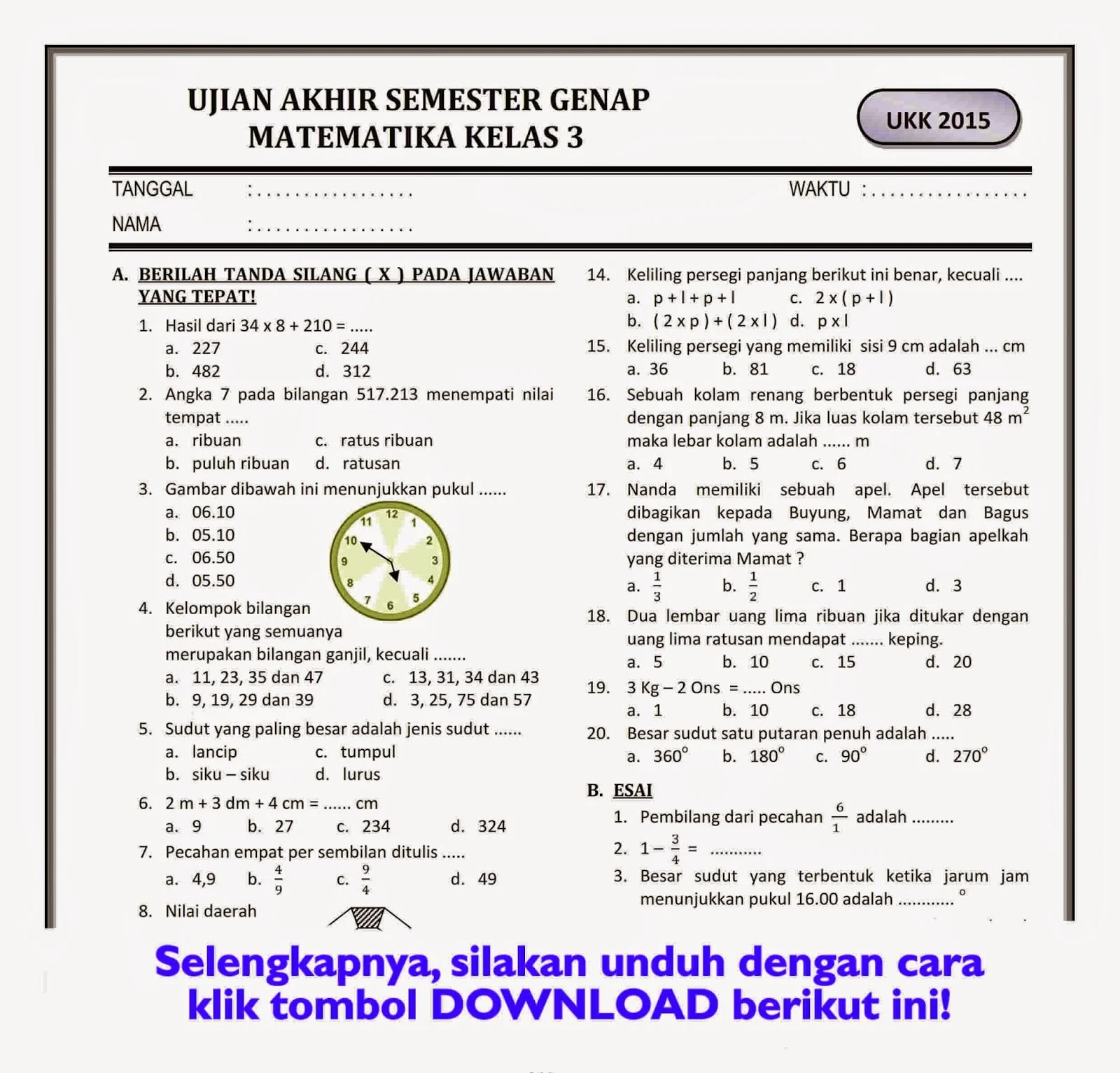 Mengintip Kesiapan Belajar Contoh Soal Ujian SD Kelas 2 Semester 2 Mengintip Kesiapan Belajar Contoh Soal Ujian SD Kelas 2 Semester 2