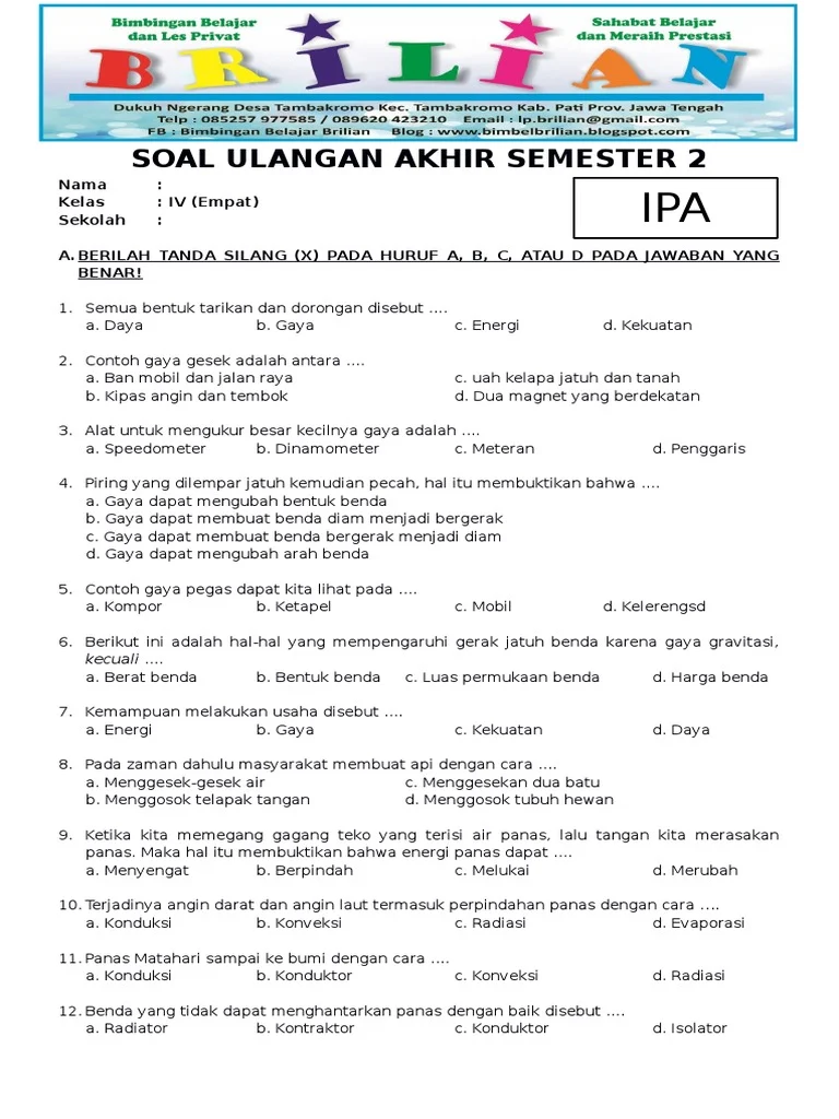 Soal UAS IPA Kelas 4 SD - Semester 2 PDF Soal UAS IPA Kelas 4 SD - Semester 2 PDF