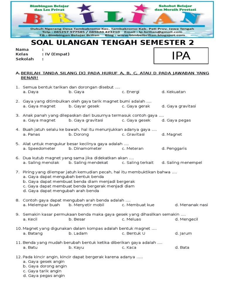 10 Contoh Soal IPA Mid Semester 2 K 13 Kelas 4 yang Ternyata Sering Muncul di Ujian