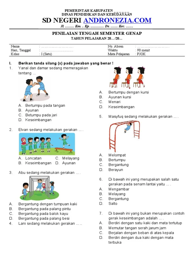Soal UTS PJOK Kelas 1 Semester 2 PDF Soal UTS PJOK Kelas 1 Semester 2 PDF
