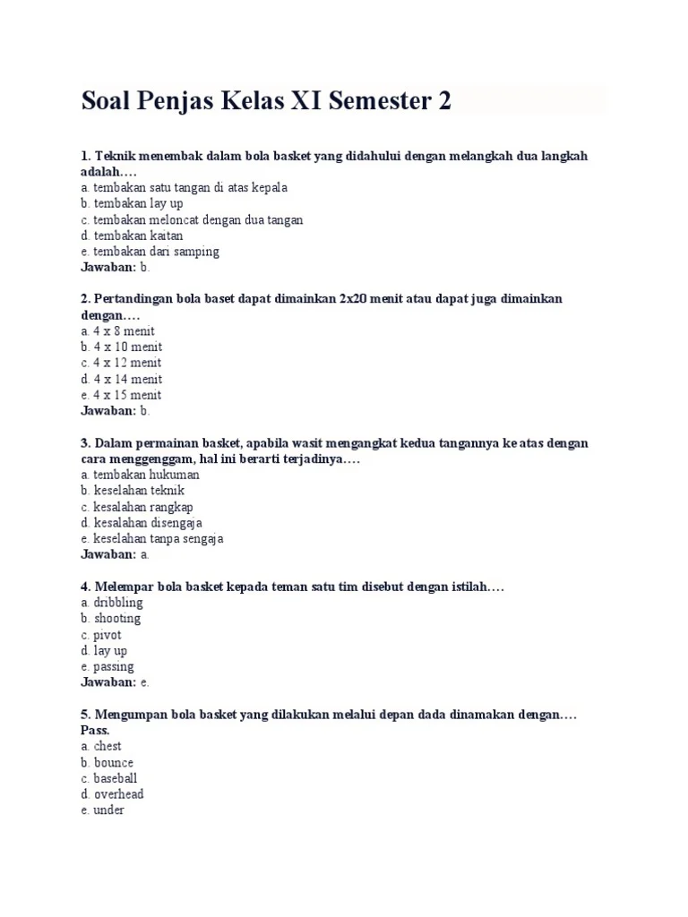 10 Contoh Soal Penjaskes Kelas 11 UAS Semester 2 yang Wajib Kamu Kuasai Sebelum Ujian!