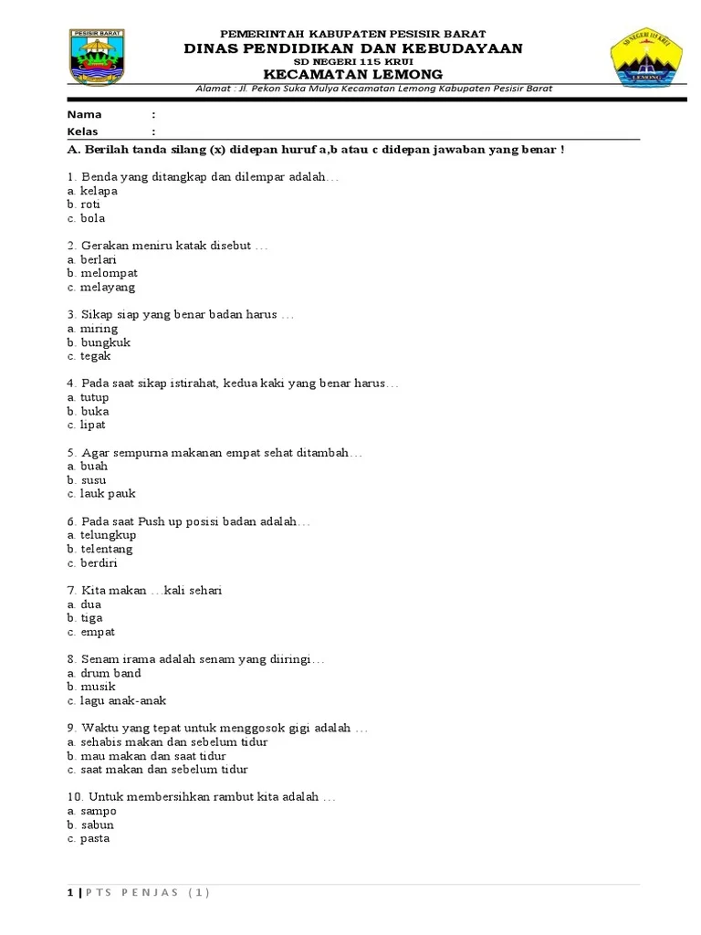 7 Rahasia Contoh Soal Penjaskes Kelas 1 SD Semester 2 yang Wajib Tahu Sebelum Ujian!