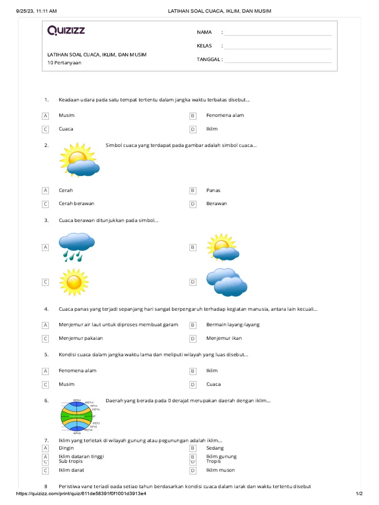 Latihan Soal Cuaca dan Iklim Kelas 4-7 PDF Latihan Soal Cuaca dan Iklim Kelas 4-7 PDF