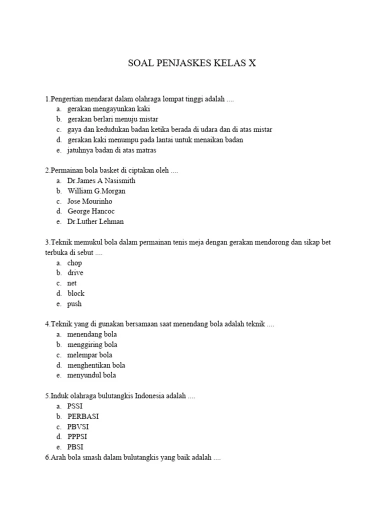 Terbukti! 7 Contoh Soal Penjas Kelas X K13 Semester 2 yang Wajib Kamu Kuasai Sebelum Ujian