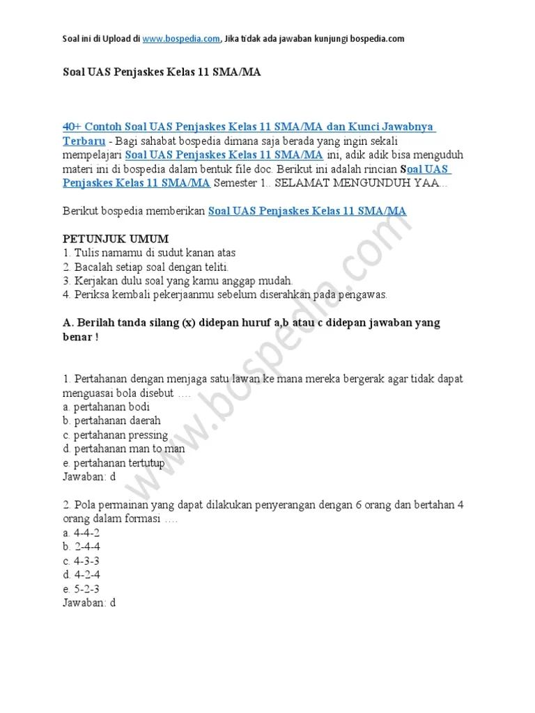 Terbukti Membantu! 7 contoh soal penjaskes kelas 11 semester 2 yang Jarang Diketahui