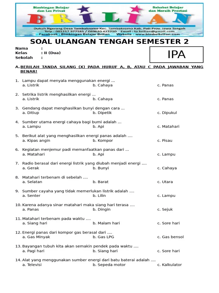 Ternyata Ini 7 Kunci Sukses Mengerjakan Contoh Soal IPA KTSP Kelas 2 SD MI Semester 2 yang Jarang Diketahui