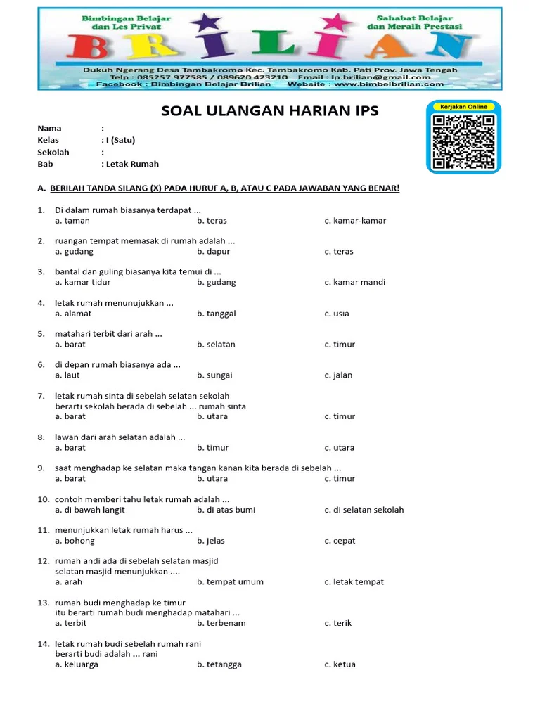 Soal IPS Kelas 1 SD Bab 6 Letak Rumah Dan Kunci Jawaban PDF Soal IPS Kelas 1 SD Bab 6 Letak Rumah Dan Kunci Jawaban PDF