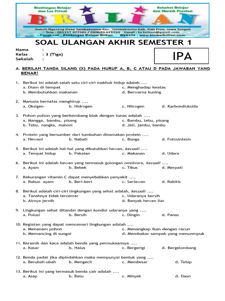 Memahami Dunia Sekitar Panduan Soal dan Kisi-Kisi IPA Kelas 3 SD Memahami Dunia Sekitar Panduan Soal dan Kisi-Kisi IPA Kelas 3 SD