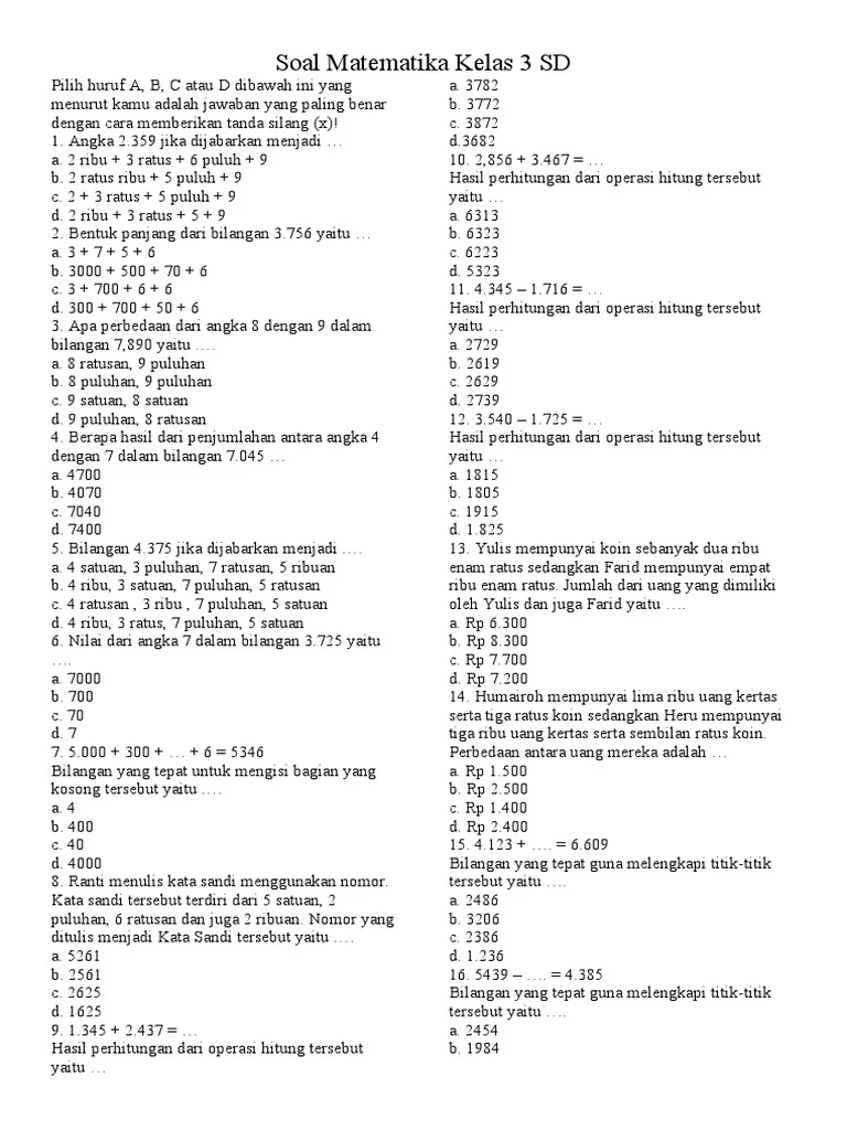 Ternyata Kunci Jawaban Soal Matematika Kelas 5 Uraian Ini Juga Cocok untuk Kumpulan Soal Matematika Kelas 3 dan 4.doc
