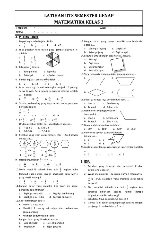 Kumpulan Soal Matematika Kelas 3 K13 SD Semester 2 dengan Pembahasan Lengkap untuk Siswa