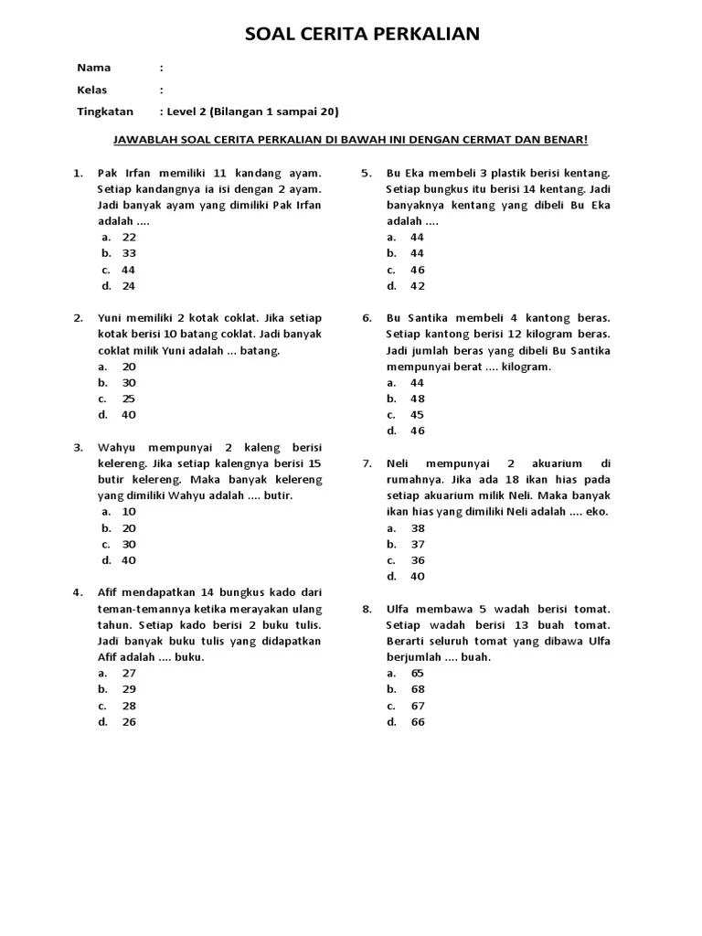 Rahasia Mahir Matematika dengan Contoh Soal Cerita Perkalian Kelas 2 SD Terbukti Ampuh