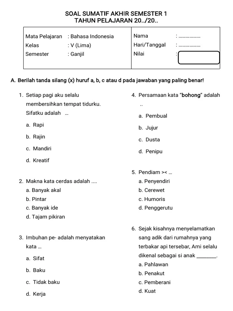 Rahasia Skor Sempurna Kerjakan Soal Bahasa Kelas 5 Semester 1 Agar Juara di Sekolah Rahasia Skor Sempurna Kerjakan Soal Bahasa Kelas 5 Semester 1 Agar Juara di Sekolah