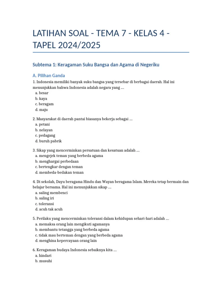 Rahasia Skor Tinggi Lewat Soal Tematik Kelas 4 Tema 7 Subtema 2 Sesuai Revisi 2016