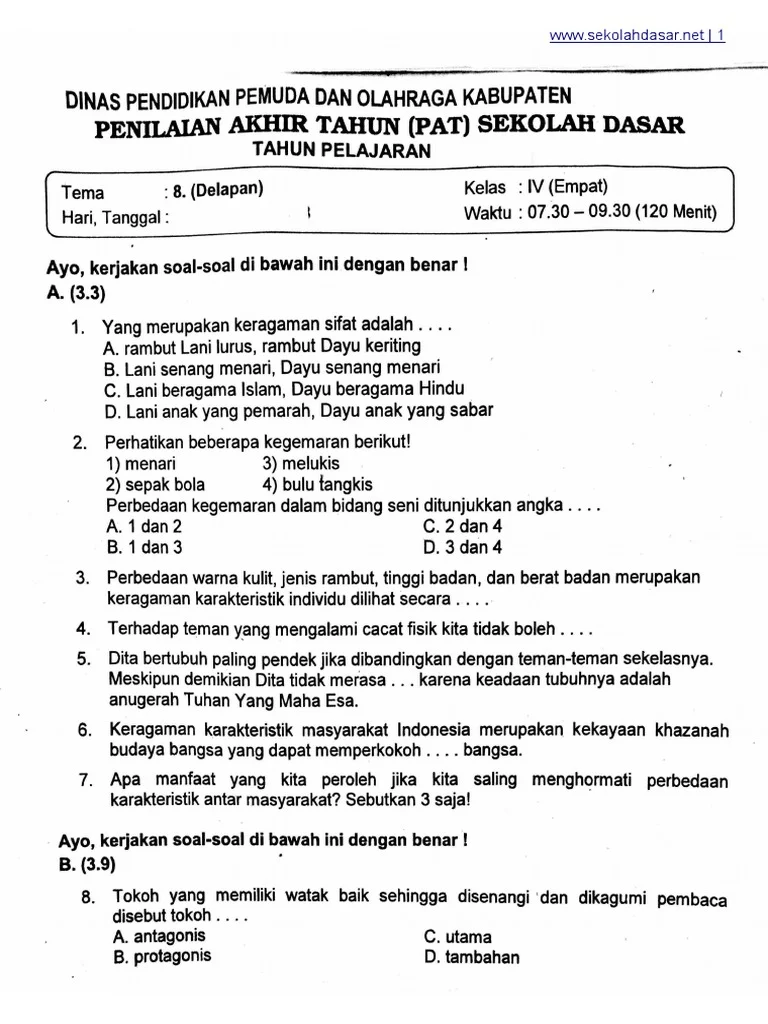 Rahasia Skor Tinggi Lewat Soal Tematik Kelas 4 Tema 8 Revisi 2017 Yang Wajib Diketahui
