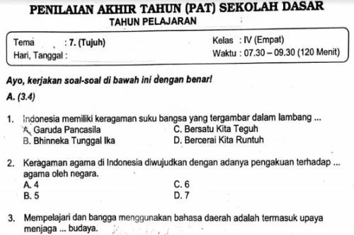 Rahasia Skor Tinggi Soal Tematik Kelas 4 Tema 7 Kurikulum 2013 Revisi 2018 Terbukti Ampuh