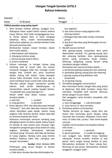 Wajib Tahu! Ini Bocoran Rahasia Kisi-kisi Soal UTS Bahasa Indonesia Kelas 4 Semester 1